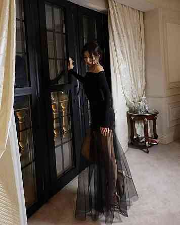 Жіночий елегантний святковий комплект плаття + спідниця мікродайвінг + сітка Чорний, 46-48 Одеса