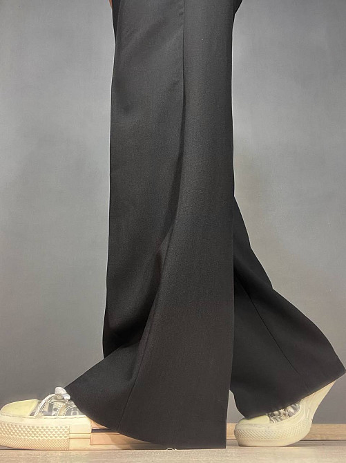 Брюки женские Yingguoxiang 1090 палаццо ровные от бедра резинка на талии с ремнем высокая посадка черные, черный, 30, 30, 87 см, 115 см Киев - изображение 9