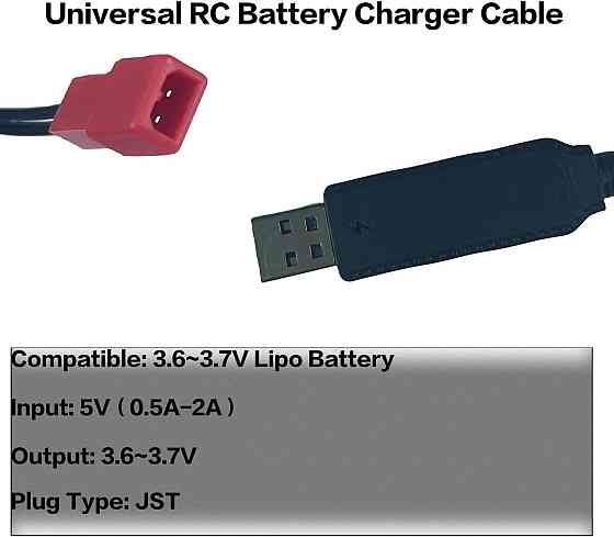 USB кабель для зарядки 3.7V с разъемом JST 2-pin для LiPo аккумулятора дрона квадрокоптера чёрный Киев