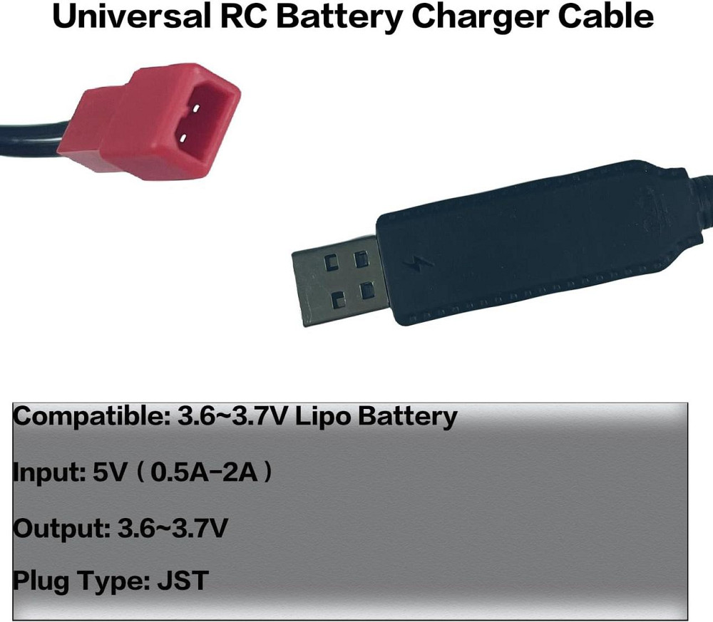 USB кабель для зарядки 3.7V с разъемом JST 2-pin для LiPo аккумулятора дрона квадрокоптера чёрный Киев - изображение 5