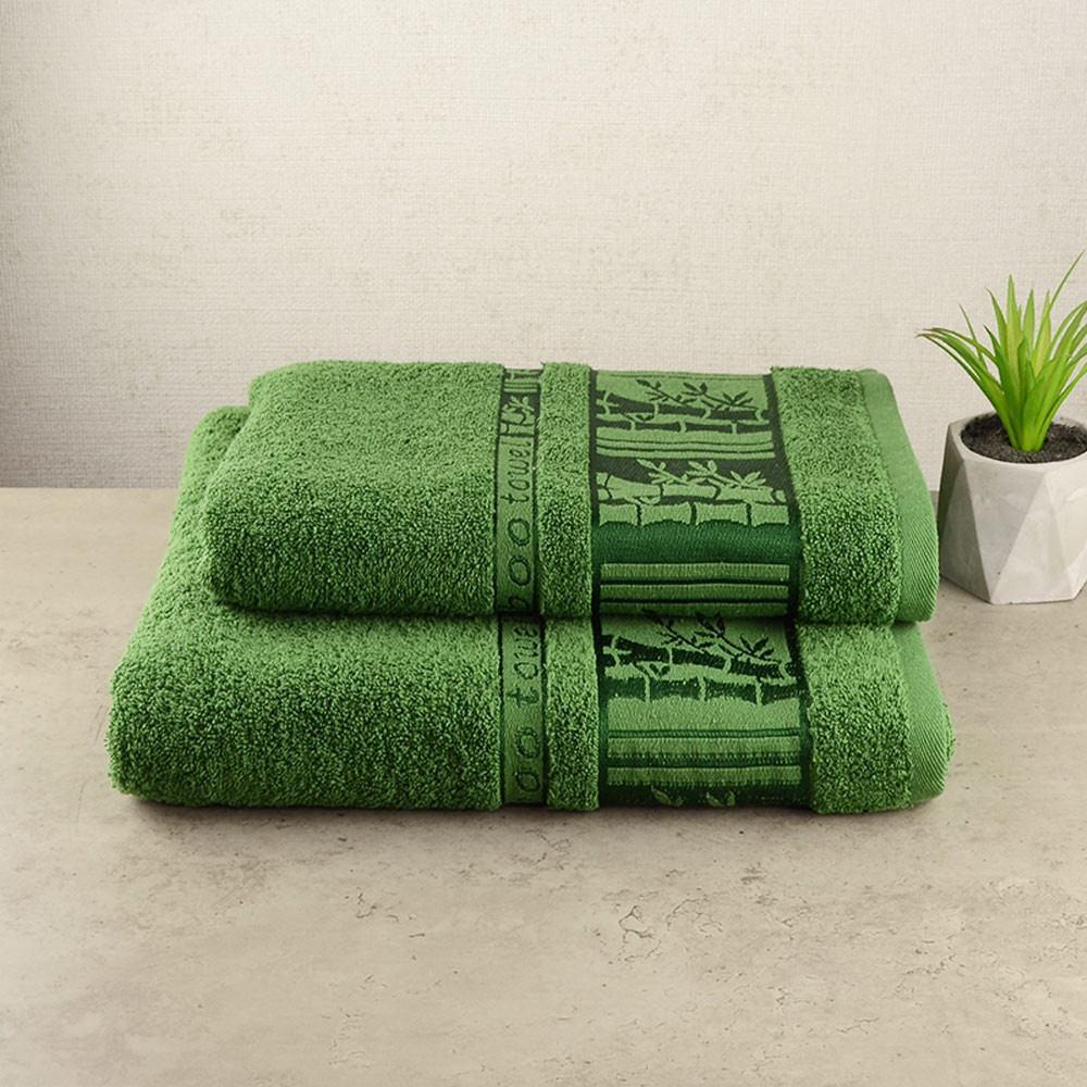 Набор махровых полотенец производства Узбекистан 2шт GM Textile 50х90см, 70х140см BambooN 450г/м2 (Зеленый) Сумы - изображение 1