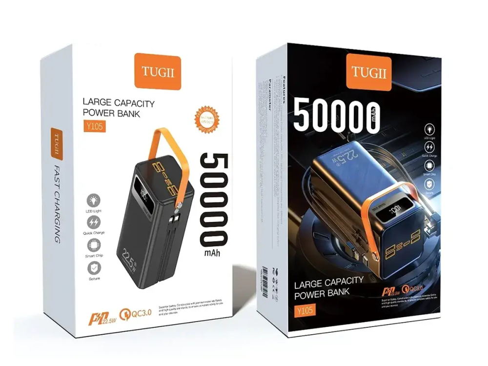 Зовнішній акумулятор (power bank) 50000мА·год 22,5Вт потужний портативний TUGII Y105 для смартфонів Одеса - фото 4