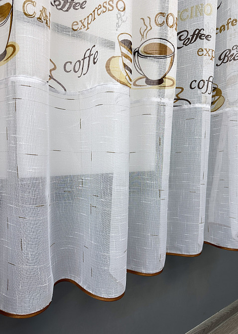 Кухонная тюль-арка VR-Textil № 1792т-1210т лен молочный с коричневым 300х155 см (53-0070) Киев - изображение 6