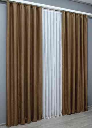 Комплект готовых штор VR-Textil Лен рогожка № 1426ш Светло-коричневый 150х270 см 2 шт (33-0285) Киев