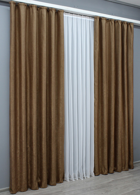 Комплект готовых штор VR-Textil Лен рогожка № 1426ш Светло-коричневый 150х270 см 2 шт (33-0285) Киев - изображение 4