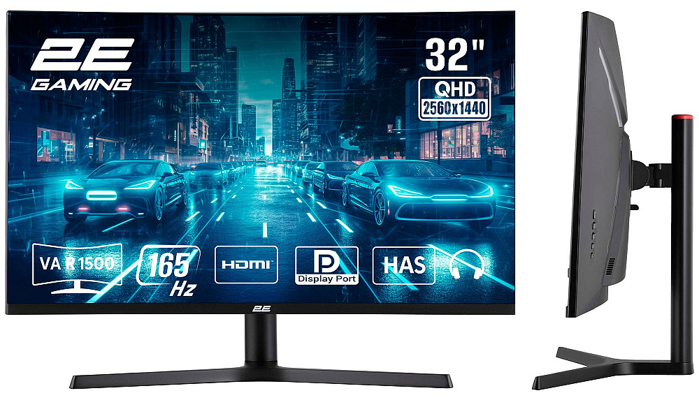 Монітор 2E GAMING 31.5" G3223B 2xHDMI, DP, VA, 2560x1440, 165Hz, 1ms, CURVED, FreeSync, HAS Київ - фото 1