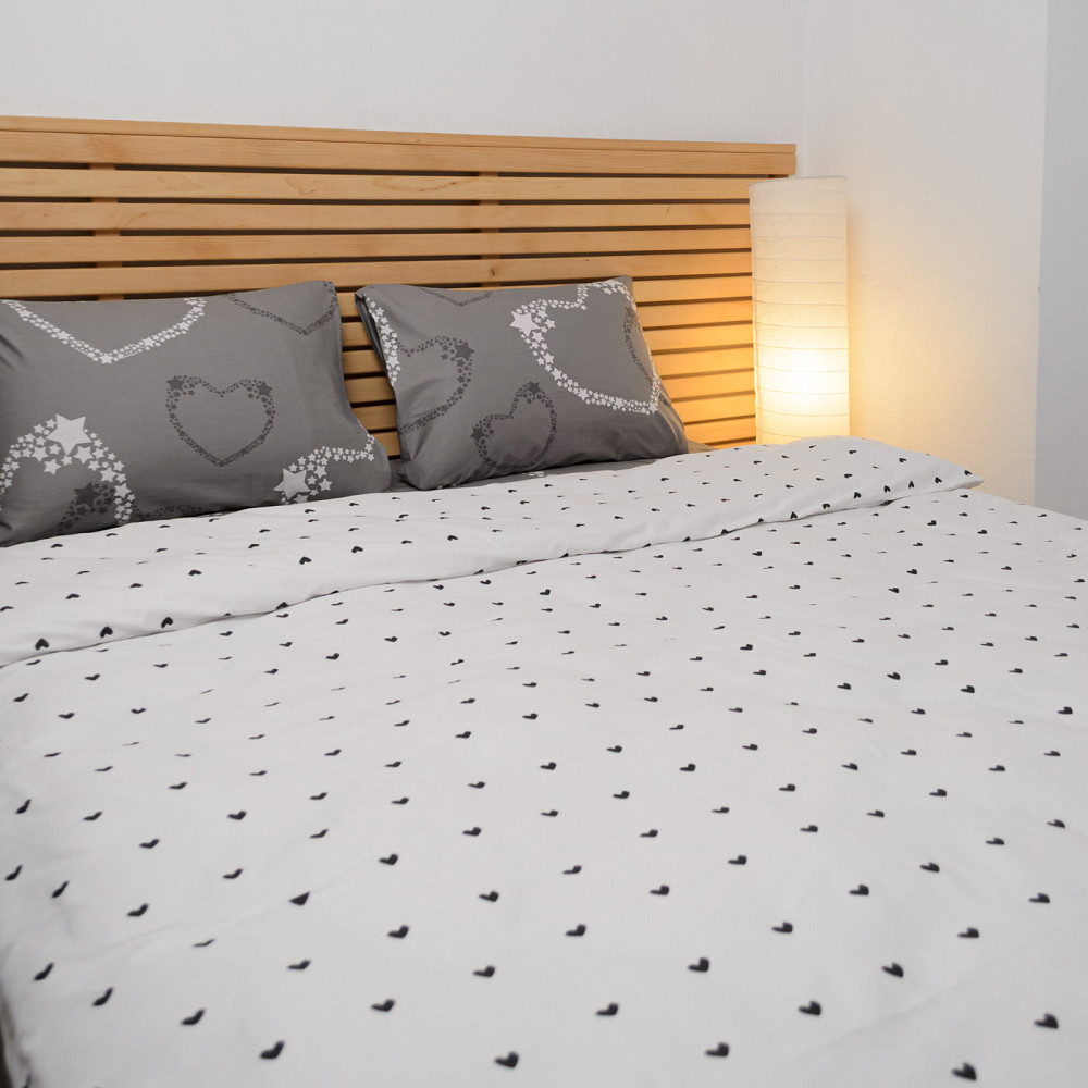 Комплект постільної білизни двоспальний Сатин Тандем 125 г/м2 YouStar (Білий з сірим) 2 х 50х70 Суми - фото 4