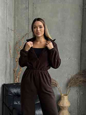 Жіночий теплий повсякденний комбінезон двосторонній поліс фліс Шоколад Одеса