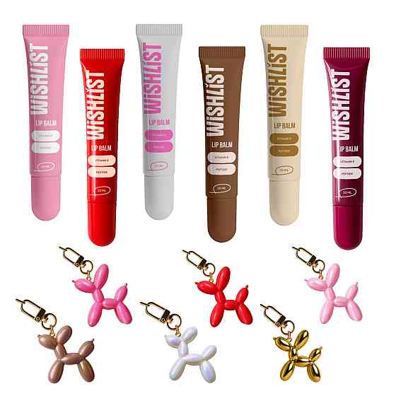 Набор 6 бальзамов-блеск для губ + 6 Игрушек-брелков Espresso Noir & Ruby Nectar & Blessed Honey & Crystal Sorbet & Sweet Candy & Киев