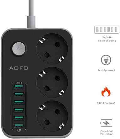 Подовжувач з 3 розетками та 6 USB-портами AOFO SE3631 Луцк