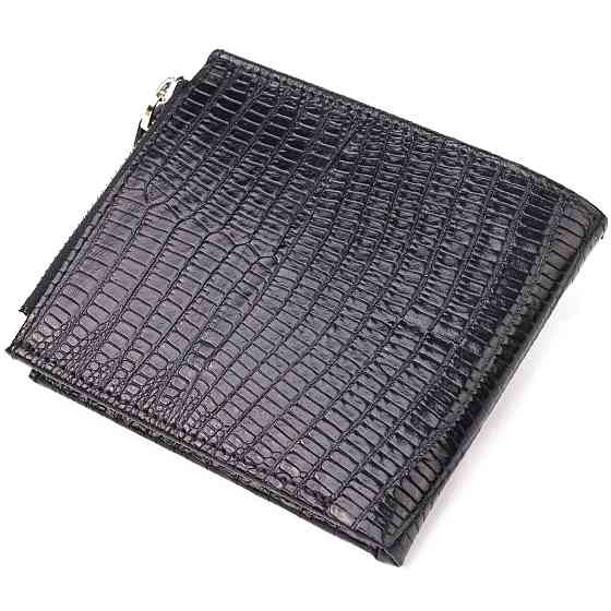 Відмінний чоловічий горизонтальний гаманець із натуральної фактурної шкіри Чорний (CANPELLINI) Київ