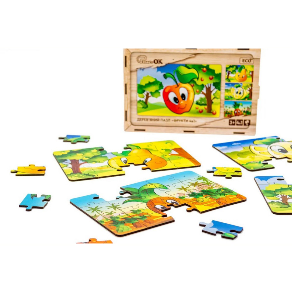 Детский деревянный пазл Фрукты 4 в 1 Puz-84681, 80 элементов Винница - изображение 4