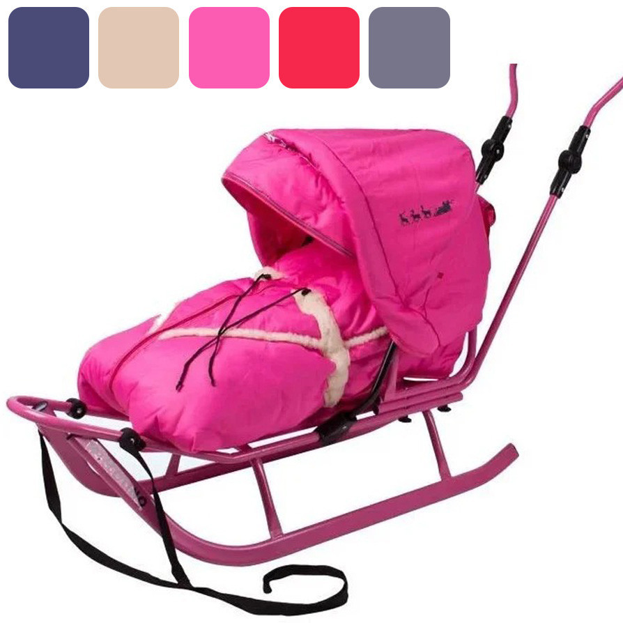 Санки коляска дитячі Adbor Piccolino зі спинкою, ручкою, капюшоном і конвертом для дітей Рожевий Київ - фото 1