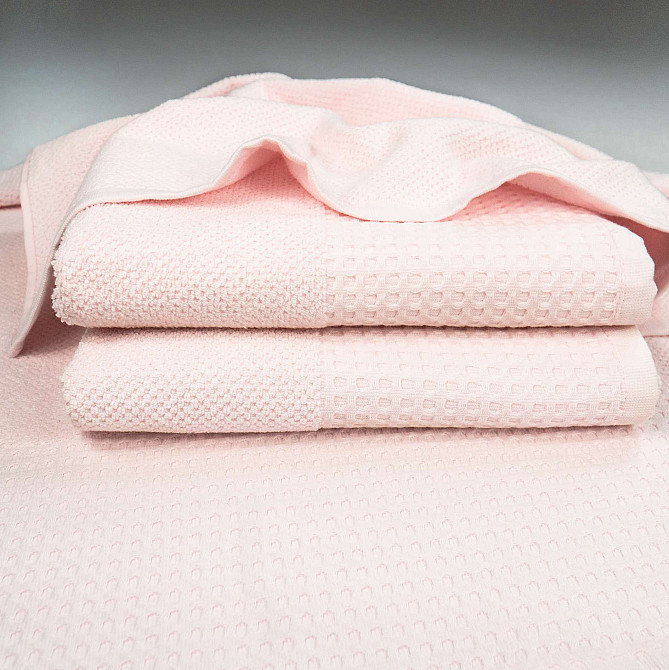 Банний рушник Вафельний Бордюр GM Textile 70х140см 500г/м2 (Світло-Рожевий) Суми - фото 2