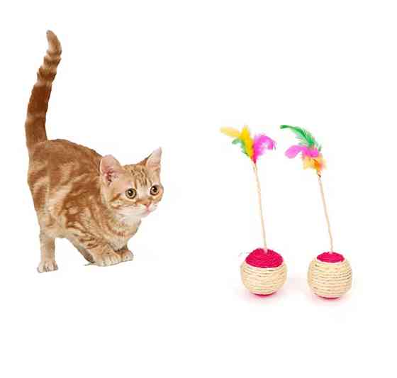 Мячик для котов сизалевый с перьям 100 мм на 65 мм разноцветный Киев