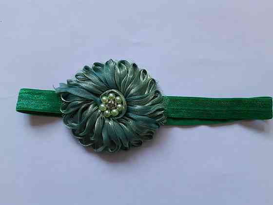 Повязка для девочки зеленая - размер цветка 7см, размер универсальный (на резинке) Киев