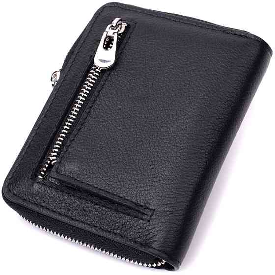 Кожаный кошелек для женщин на молнии с тисненым логотипом производителя ST Leather 19489 Черный Киев