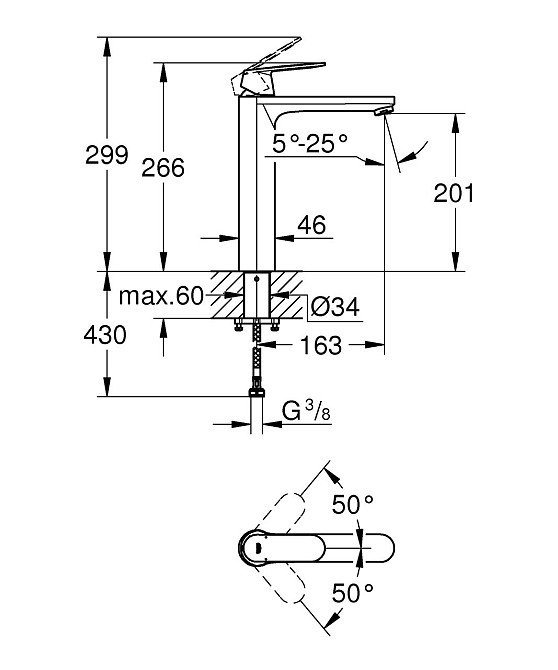 Змішувач на стільницю для раковини XL-розміру Grohe Eurosmart Cosmopolitan   ( 23921000 ) 26377 Харків - фото 7