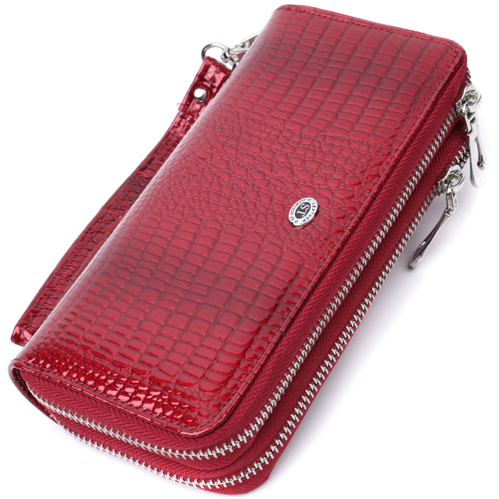 Фактурный клатч на два отделения из лакированной натуральной кожи ST Leather 22692 Красный Киев - изображение 1