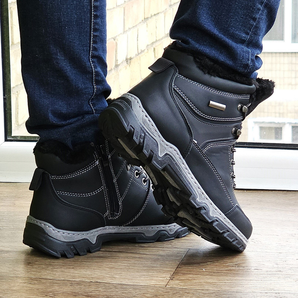 Черевики Зимові Чоловічі Кросівки на хутрі Чорні Зима Хух (розміри: 40,41,42,43,44,45) Відео Огляд — 502 Дніпро - фото 3