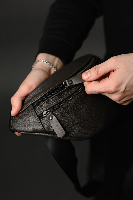 Чоловіча бананка, шкіряна сумка на пояс, коричнева SL033 (Коричнева) Суми - фото 4