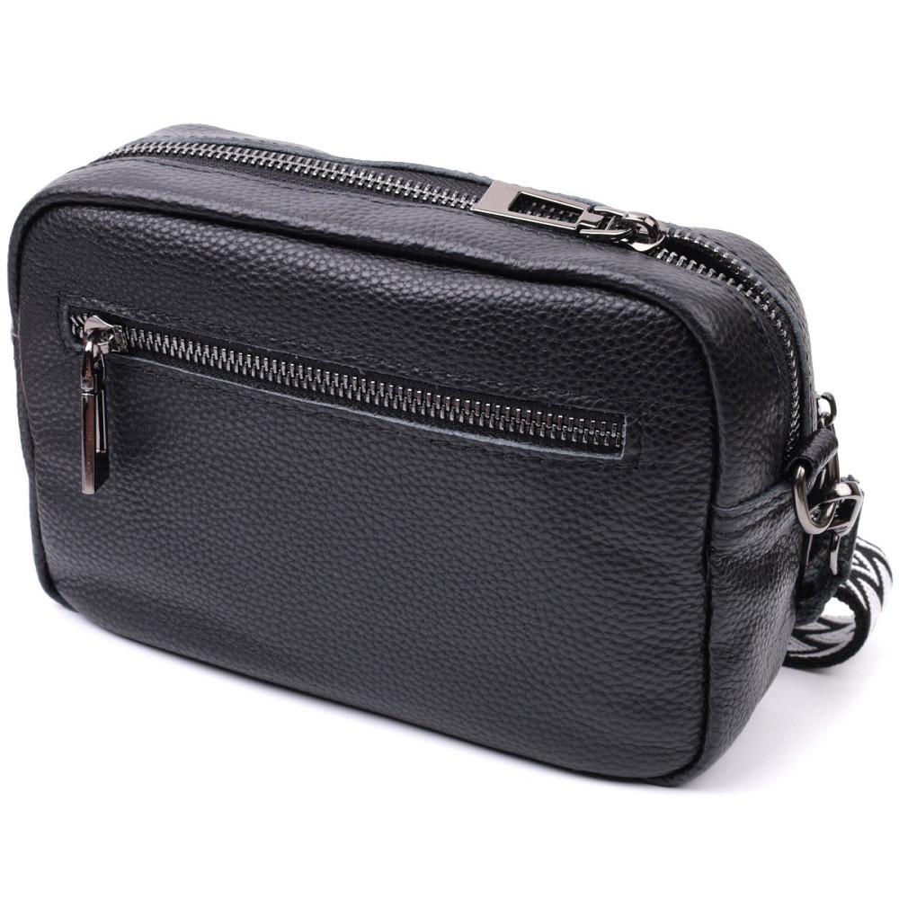 Сумка жіноча в класичному кольорі з накладною кишенею з натуральної шкіри Vintage 22640 Чорна Київ - фото 2