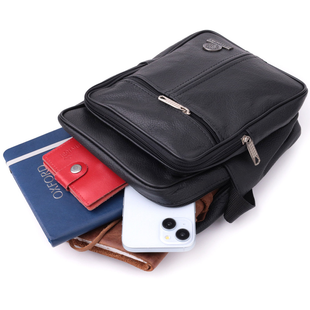 Вместительная мужская вертикальная сумка из натуральной кожи Vintage sale_15111 Черный Киев - изображение 8