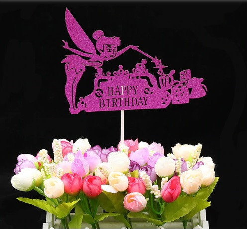 Топпер С Днем Рождения с блестками 13 на 10 см малиновый Киев - изображение 1