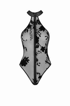 Боді Noir Handmade F314 Ego, M, black, сітка, халтер, високі вирізи, блискавка по всій довжині Sex Aura Київ