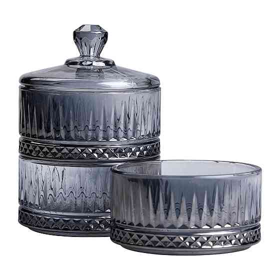 Yiwu Цукерниця трирівнева скляна з кришкою Ø 10 см Сіра HP-YH-76 Коломия