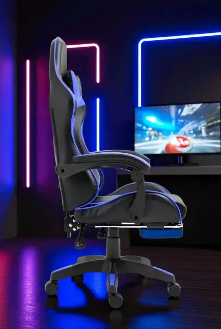 Геймерське ергономічне комп’ютерне крісло Vicotan VIP із підставкою для ніг, чорний із синім дизайном, з регулюванням нахилу спинк Львів - фото 4