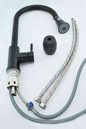 Змішувач для кухні CHAMPION NEO-014 BLACK, з висувною лійкою, з нерж. сталі, чорний Харків