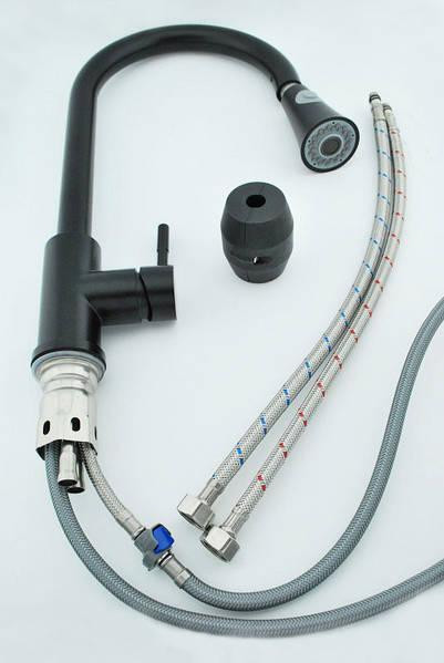 Змішувач для кухні CHAMPION NEO-014 BLACK, з висувною лійкою, з нерж. сталі, чорний Харків - фото 2