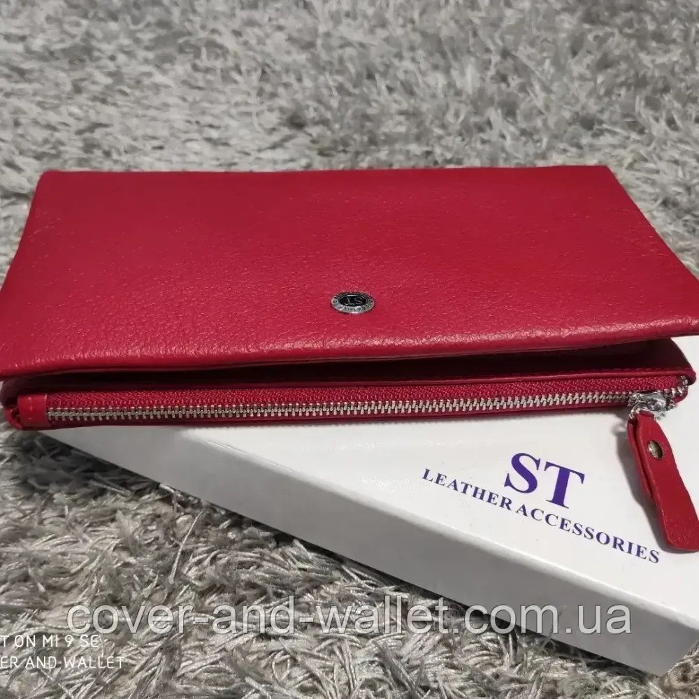 Червоний тонкий жіночий гаманець на дві блискавки з натуральної шкіри ST 022 Київ - фото 7