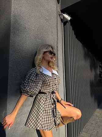 Жіноча стильна сукня у клітинку з білим коміром турецька байка Одеса