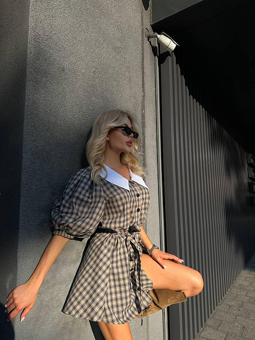 Женское стильное платье в клетку с белым воротником турецкая байка Одесса - изображение 6