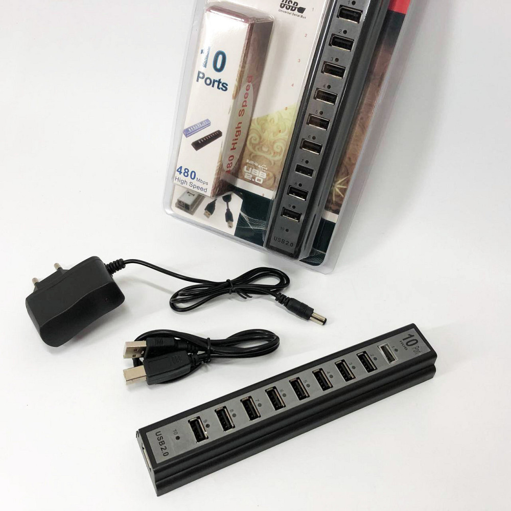 Розгалужувач USB HUB на 10 портів з активною зарядкою 220V, Розгалужувач юсб, Хаб для ноутбука NB-18 Львів - фото 9