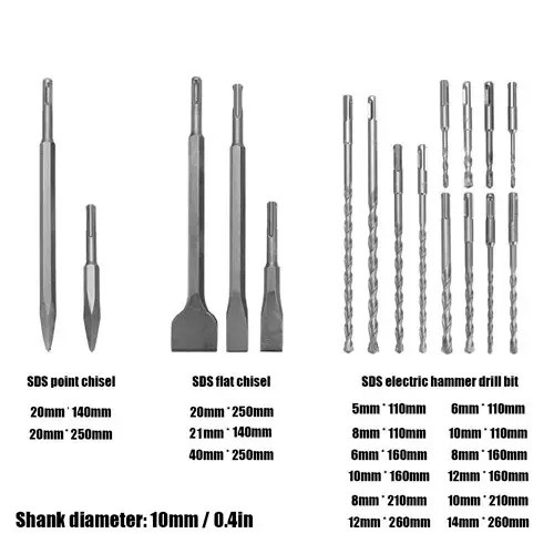 Набір свердл і зубил 17шт для перфоратора відбійного молотка SDS-Plus, кейс Вінниця - фото 2