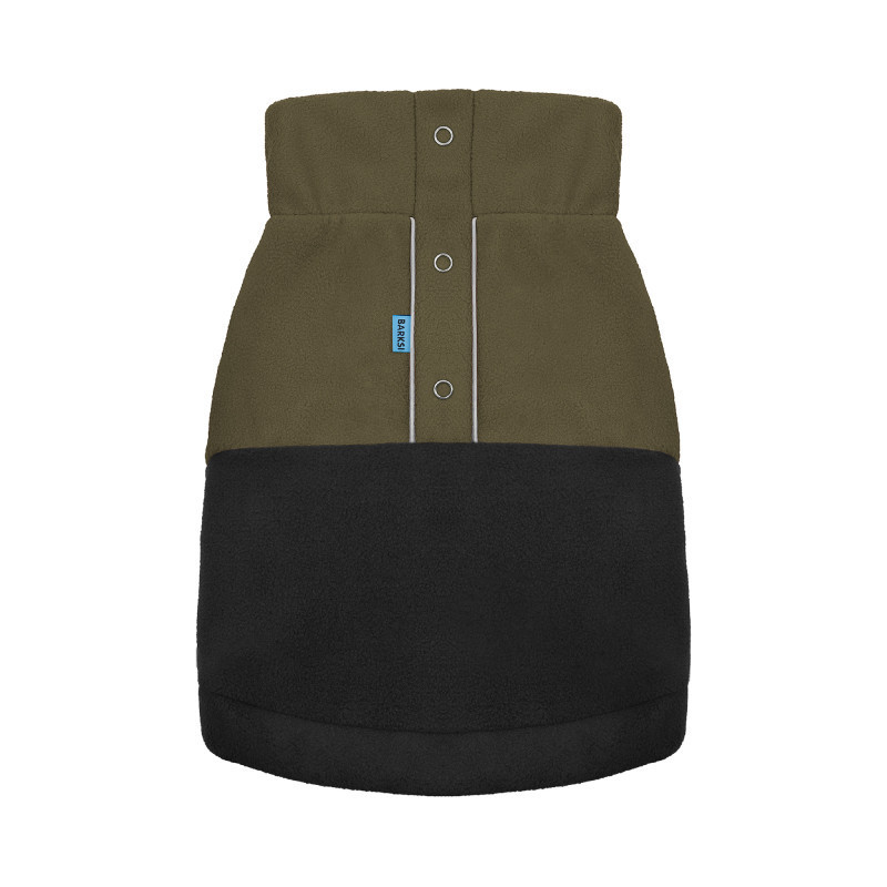 Кофта флісова для собак тепла Barksi Textile світловідбиваюча з високим горлом чорна з оливковим Одеса - фото 6