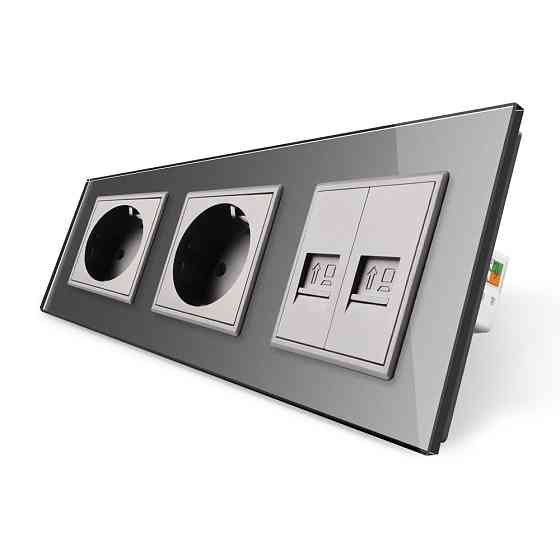 LIVOLO Розетка тримісна комбінована Силова 2 Інтернет Livolo сірий скло (VL-C7C2EU2CK0-15) Коломия