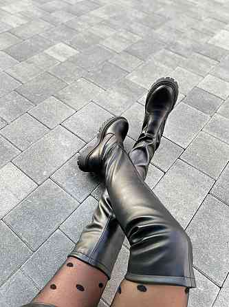 Ботфорты женские ARLEN черные натуральная кожа зима высота 56 см обхват 34-37 см подошва 3/5 см Коломия