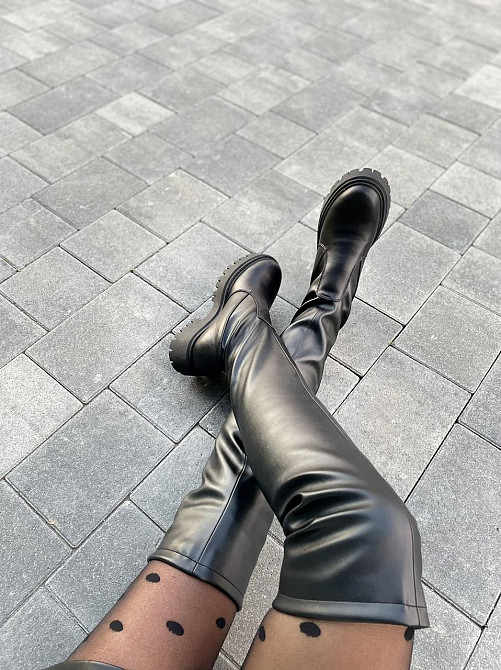 Ботфорты женские ARLEN черные натуральная кожа зима высота 56 см обхват 34-37 см подошва 3/5 см Коломия - фото 3