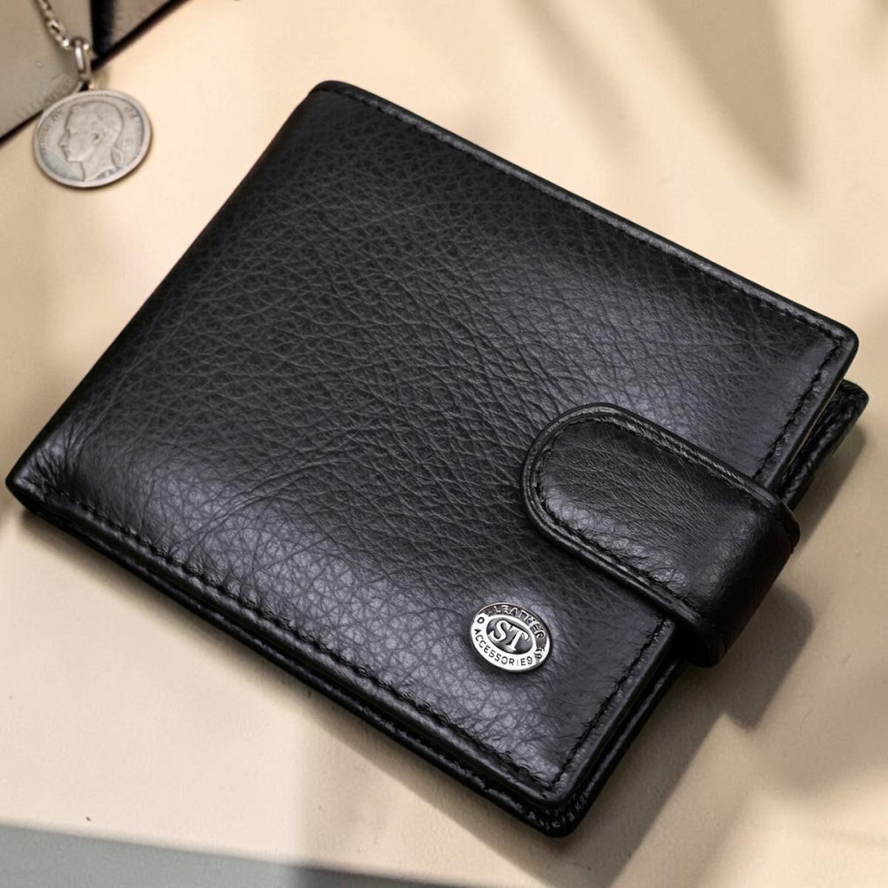 Чоловічий шкіряний купюрник для карток і монет, чорний (ST Leather) Київ - фото 11