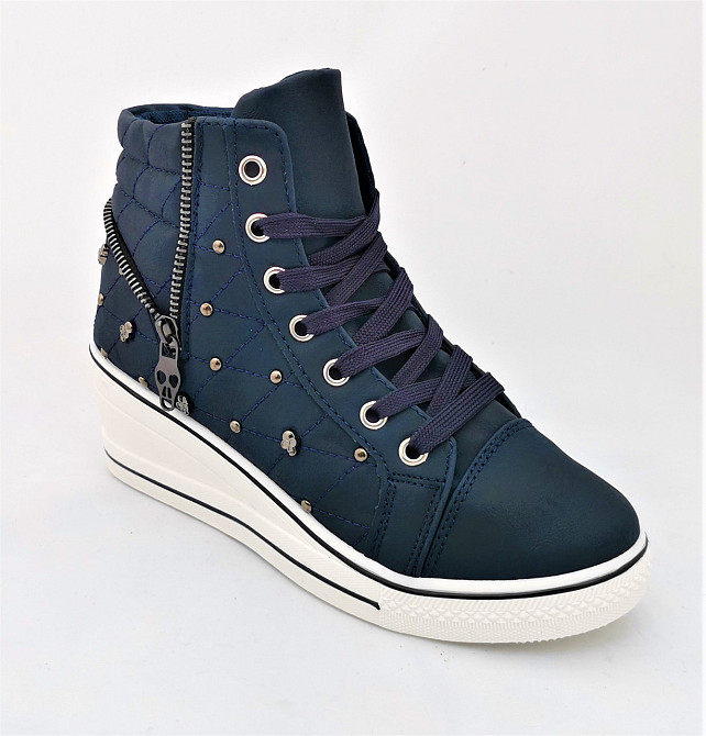 Женские Сникеры Кроссовки на Танкетке Синие Слипоны Мокасины на Платформе (размеры: 37,38,39) Днепр - изображение 5