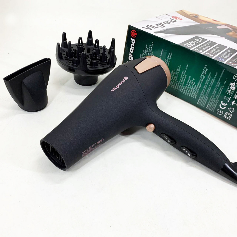 Портативний фен для сушіння Vilgrand VHD 2610TI 2500 Вт, Фен з іонізацією і термозахистом потужний OR-12 Львів - фото 7