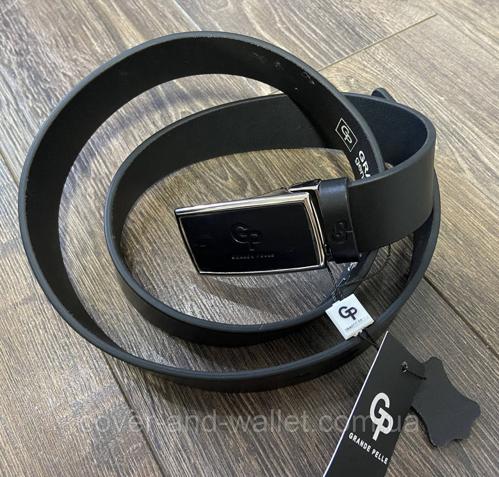 Стильный мужской кожаный ремень черного цвета под брюки 35мм Grande Pelle Киев - изображение 2