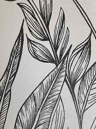 Шпалери вінілові Grandeco One roll one motif 1.59x2.8 панно мурал листя чорне на білому Київ