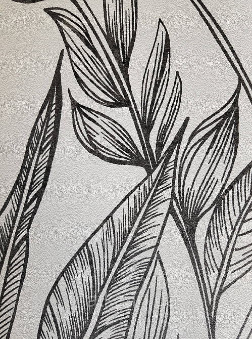 Шпалери вінілові Grandeco One roll one motif 1.59x2.8 панно мурал листя чорне на білому Київ - фото 2