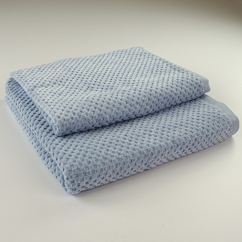 Набор махровых полотенец однотонных 2шт 50x90см, 70x140см Damask Премиум качества Жаккардовое с велюром 550г/м2 (Голубой) Сумы - изображение 1