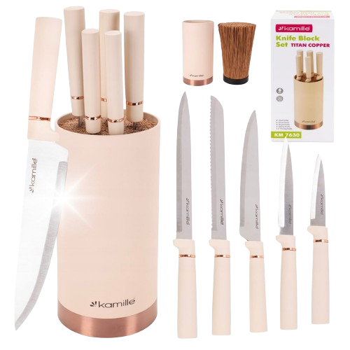 Набір ножів 6 предметів:(5шт + кругла підставка) білий 7630 KAMILLE Житомир